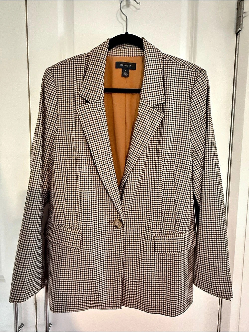Halogen Checkered Blazer in Brown & White Size Large NWT